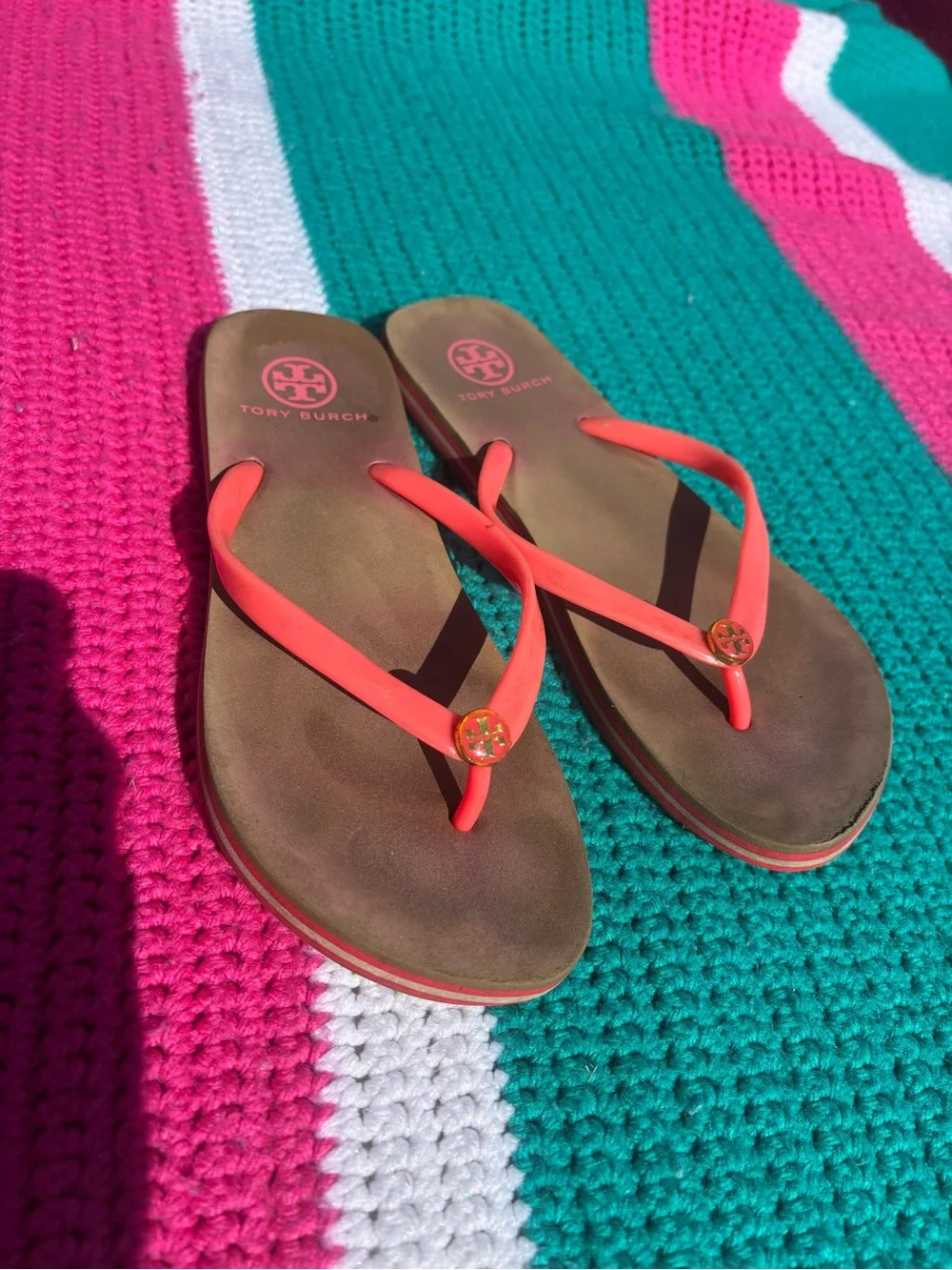 Tory Burch Coral Rubber Flip Flops Pool Beach Sandals Size 11 preppy vacation